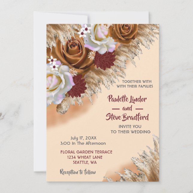 Invitación Rosa de canela rústica Flor silvestre suave Boda (Anverso)