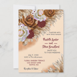 Invitación Rosa de canela rústica Flor silvestre suave Boda