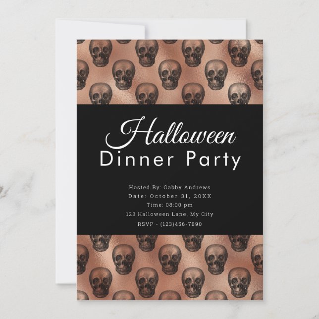 Invitación Rosa  de Cena de Halloween Fiesta de Cenas de Plat (Anverso)