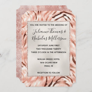 Invitación Rosa de champán rosa Pearl Glam Boda de cebra