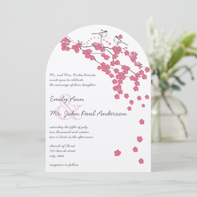 Invitación Rosa de Chateau Cherry Blossom Boda de Pollo Rosa (Anverso de pie)