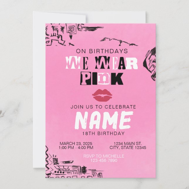 Invitación Rosa de Chicas Pesadas (Anverso)