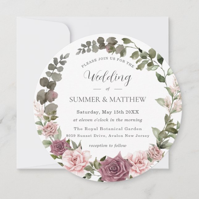 Invitación Rosa de Cinnamon Rubor Floral Greenery Boho Boda (Anverso)