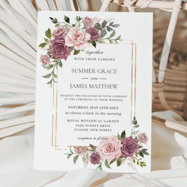Invitación Rosa de Cinnamon Rubor Floral Greenery Boho Boda (Subido por el creador)