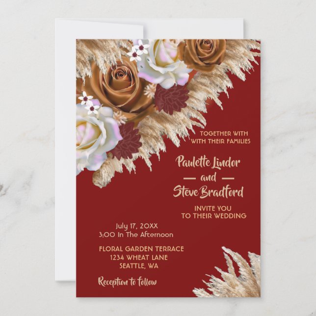 Invitación Rosa de Cinnamon Rústico Flor silvestre Boda Borgo (Anverso)