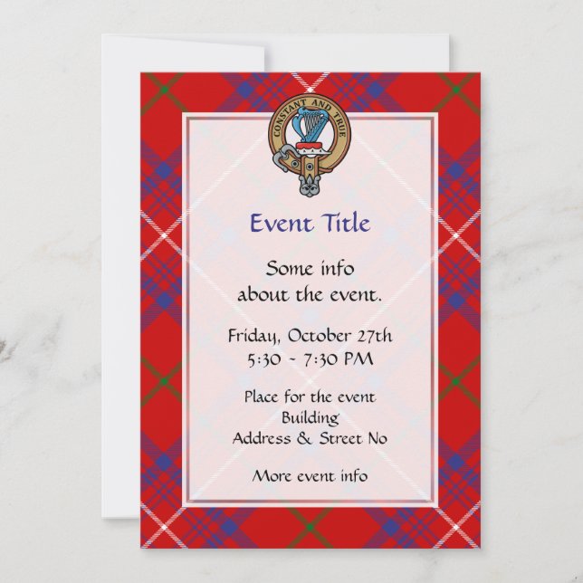 Invitación Rosa de clan Escudo sobre Tartán (Anverso)