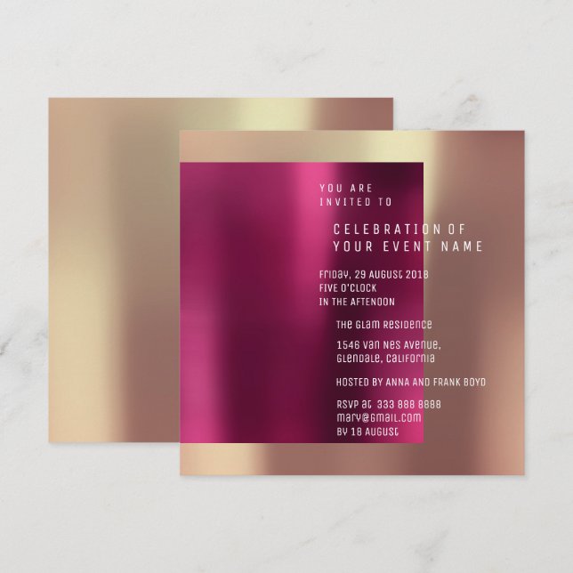 Invitación Rosa de cobre  de Fiesta mínimo de la sorpresa met (Anverso / Reverso)
