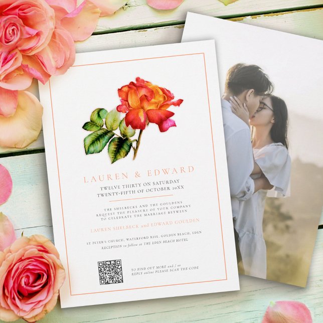 Invitación Rosa de código QR boda de color de la banda naranj (Subido por el creador)