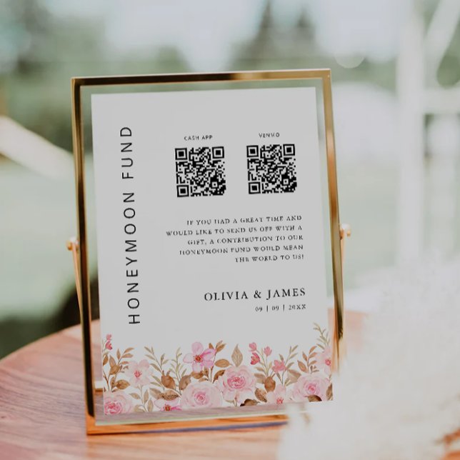Invitación Rosa de código QR del Fondo de luna de miel, Boda (Honeymoon Fund QR Code Rose, Wedding Invitation)