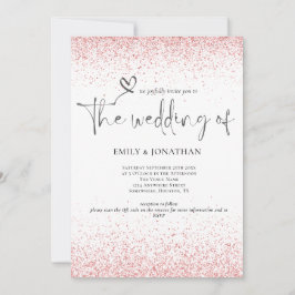 Invitación Rosa de código QR Purpurina de oro Boda de fronter