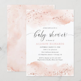 Invitación Rosa de color agua chica rosa dorado ducha bebé