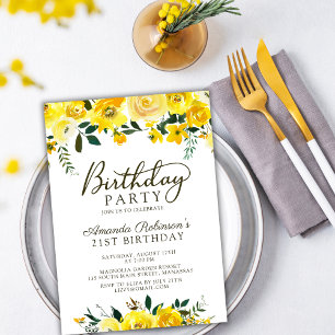 Invitación Rosa de color amarillo moda Floral 21º cumpleaños