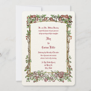 Invitación Rosa de color Art Nouveau Boda de borde floral