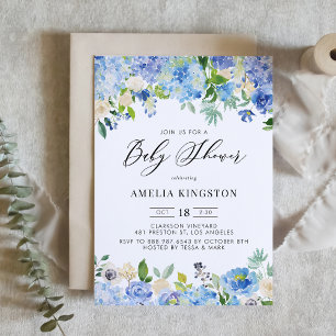 Invitación Rosa de color azul e Hydrangea Baby Shower