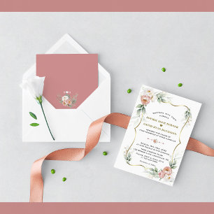 Invitación Rosa de color blanco Floral Gold Airy Greenery Bod