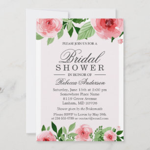 Invitación Rosa de color de agua de ducha de novia Flores bot
