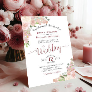 Invitación Rosa de color de agua rústico Boda blanco floral