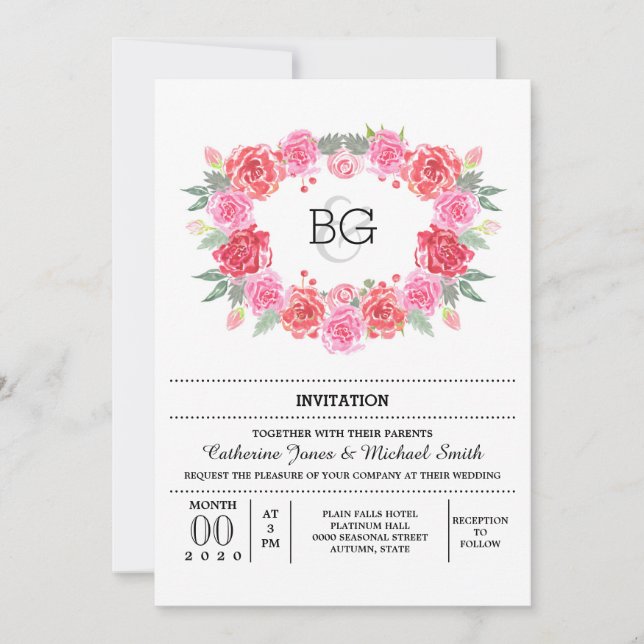 Invitación Rosa de color floral romántico (Anverso)