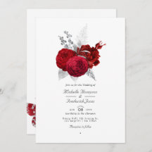 Rosa de color rojo y plateado Código QR Boda RSVP