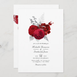 Invitación Rosa de color rojo y plateado Código QR Boda RSVP