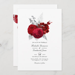 Invitación Rosa de color rojo y plateado Código QR Boda RSVP