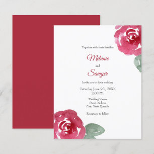 Invitación Rosa de color rosa rosado rojo pintado a mano