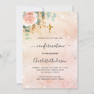 Invitación Rosa de confirmación oro eucalipto floral