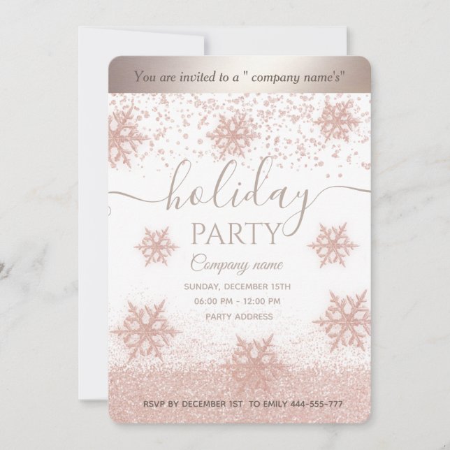 Invitación Rosa de copos de nieve para empresas de vacaciones (Anverso)
