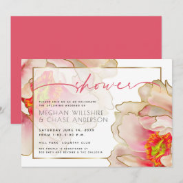 Invitación Rosa de coral exótico ducha de pareja peony