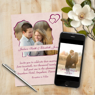 Invitación Rosa de Corazones Novia y Groom Boda de fotografí