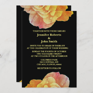 Invitación Rosa de cosecha Amarillo Naranja Negro Boda Floral