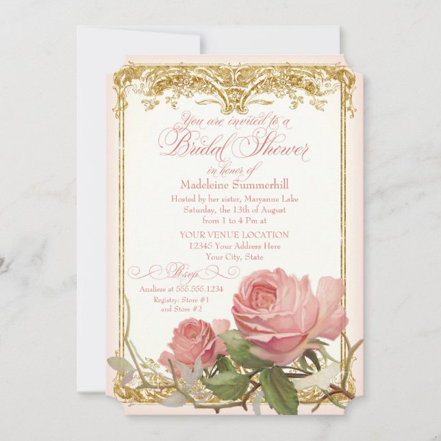 Invitación Rosa de cosecha parisina Manor House Bridal Shower (Anverso)