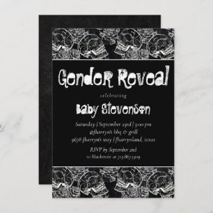 Invitación Rosa de cráneo   Funky Chalkboard Grunge Gender Re