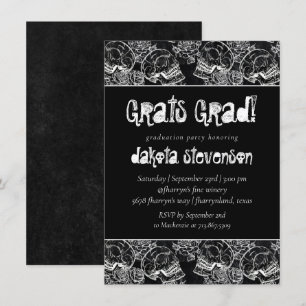 Invitación Rosa de cráneo   Graduación Grunge Funky Chalkboar