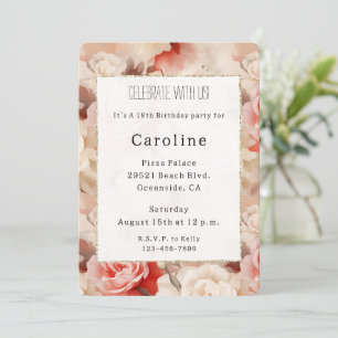 Invitación Rosa de crema de Rubor rosa bonito Cumpleaños flor