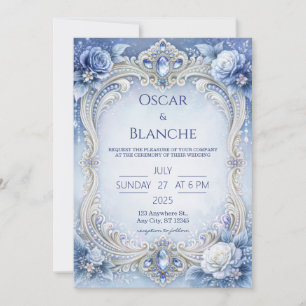 Invitación Rosa de Cristal Azul Hielo Marco Boda