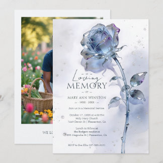 Invitación Rosa de cristal azul refinada Foto conmemorativa A