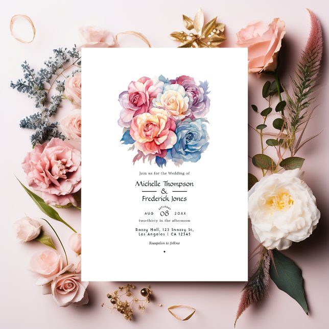 Invitación Rosa de cuarzo, azul turbio, rosa y crema Boda (Subido por el creador)