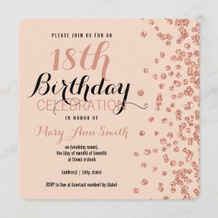 Invitación rosa de cumpleaños 18 Purpurina de Burlas de Oro C