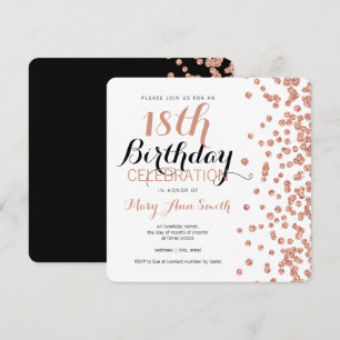 Invitación rosa de cumpleaños 18 Purpurina de Burlas de Oro C