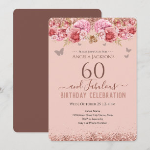 Invitación rosa de cumpleaños 60 y fabulosa para a