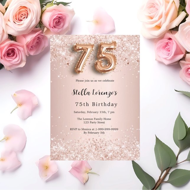 Invitación rosa de cumpleaños 75 confetti rosado (Subido por el creador)