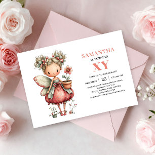Invitación rosa de cumpleaños de niña hada mágica