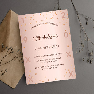 Invitación Rosa de cumpleaños estrellas de oro año lujo