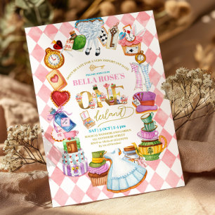 Invitación rosa de cumpleaños número 1 de Alicia e