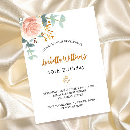 Invitación Rosa de cumpleaños oro eucalipto floral vegetación
