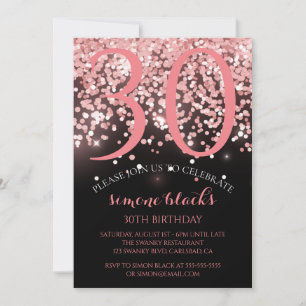 Invitación Rosa de cumpleaños oro purpurina rosa glam 30 cump
