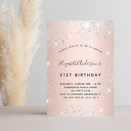 Invitación Rosa de cumpleaños oro rubor plata purpurina lujo