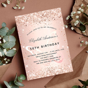 Invitación Rosa de cumpleaños purpurina de rubor de oro marip