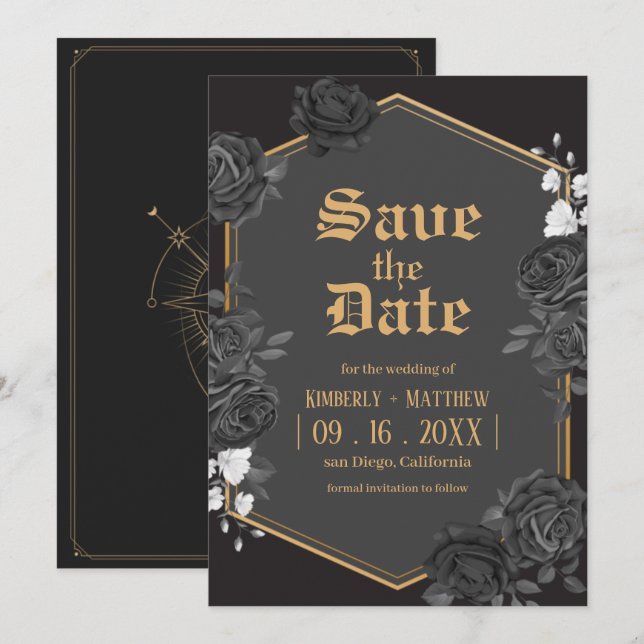 Invitación Rosa de damasco negro Guardar el boda de fecha (Anverso / Reverso)